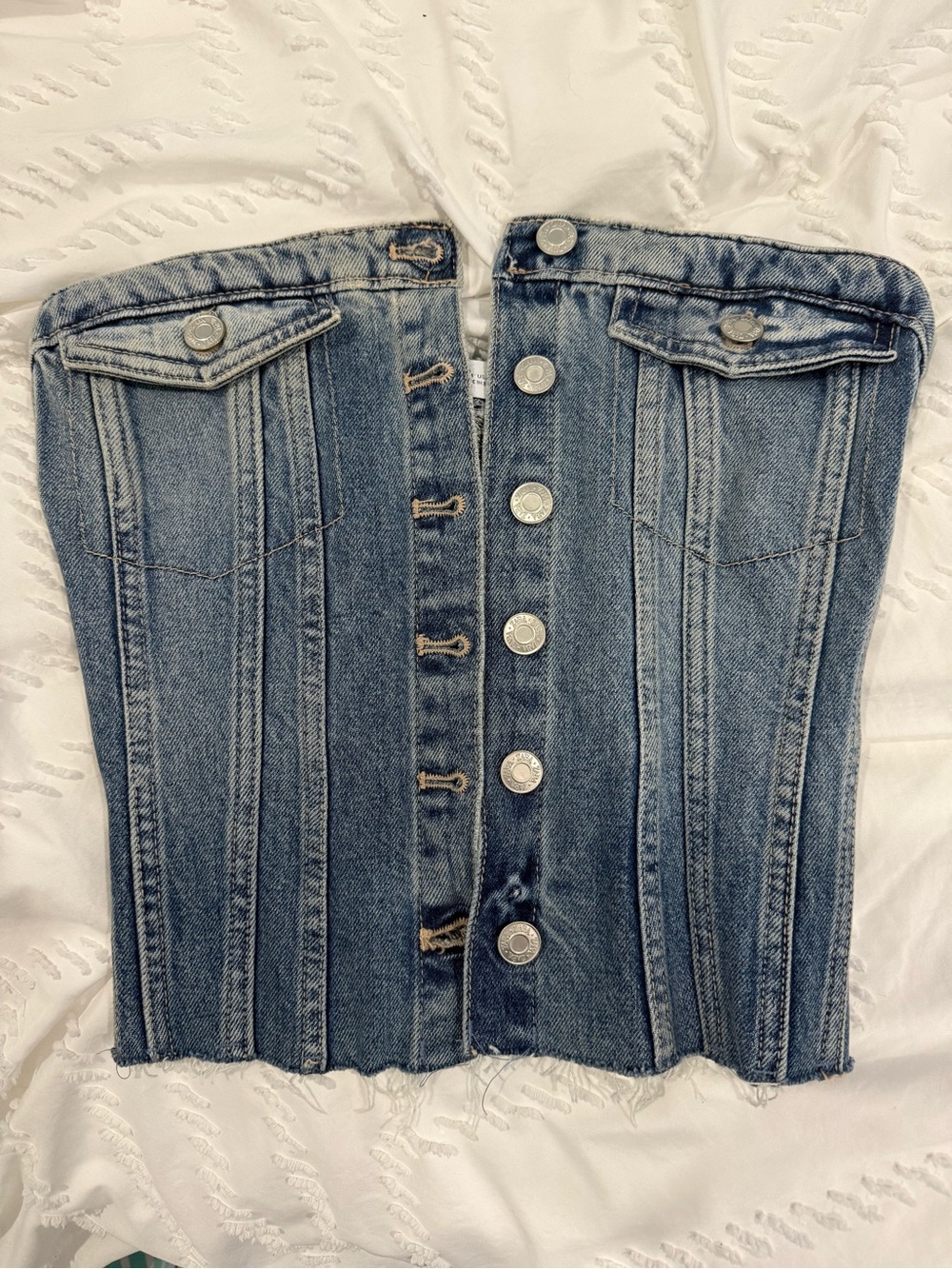 Zara Washed Blue Denim Corset Top